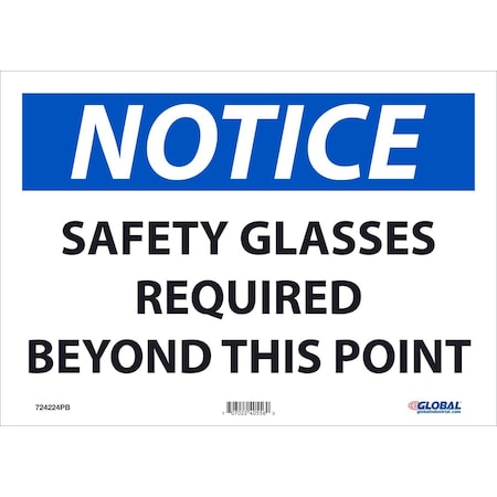 Global Industrial Notice Safety Glasses Required, 10x14, Pressure Sensitive Vinyl 724224PB